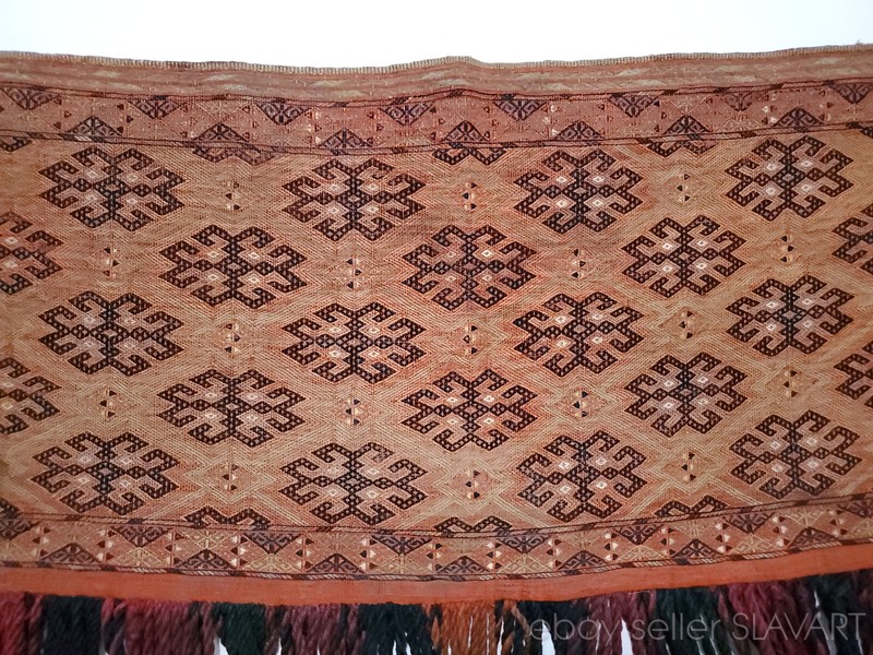 Antique Yomud torba flatweave soumak Turkmen Uzbek tent bag face Tekke silk wool gallery