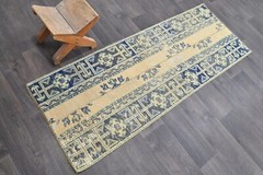 Vintage Turkish Runner Rug 2x5ft Wool Anatolian Handmade Hallway Oushak BEIGE