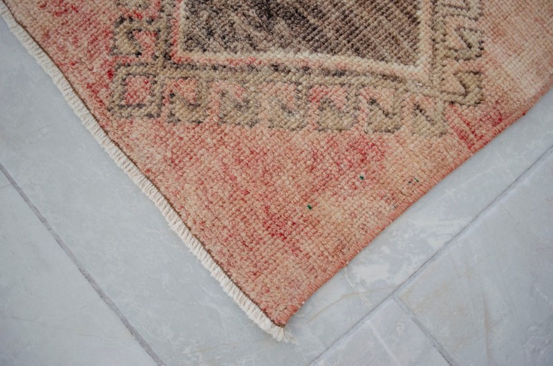 Vintage Distressed Small Area Rug Hand Knotted Oushak Rugs Yastik -1'4"x2'11" gallery