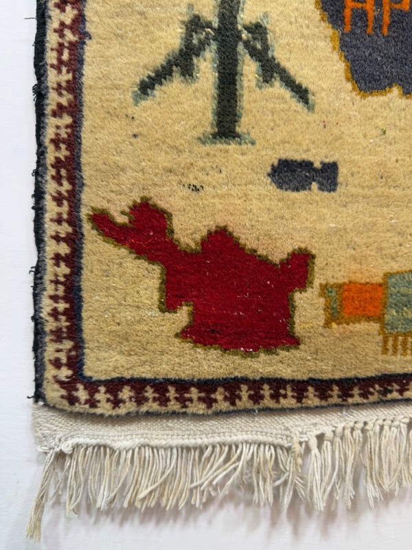 Vintage Beautiful Hand Knotted Afghan War Wool Rug Wall Hanging 78x58 Cm gallery