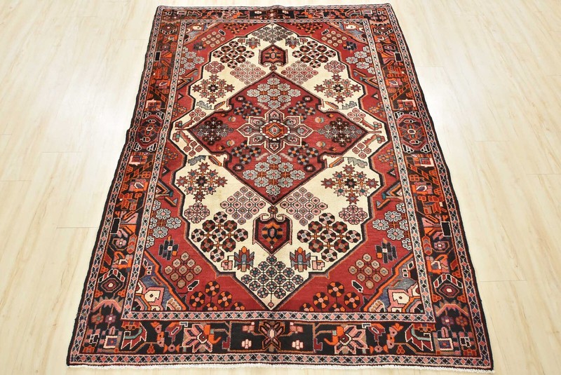 Vintage Tribal Rug 4’10” x 6’9” Ivory Wool Hand-Knotted Oriental Carpet gallery