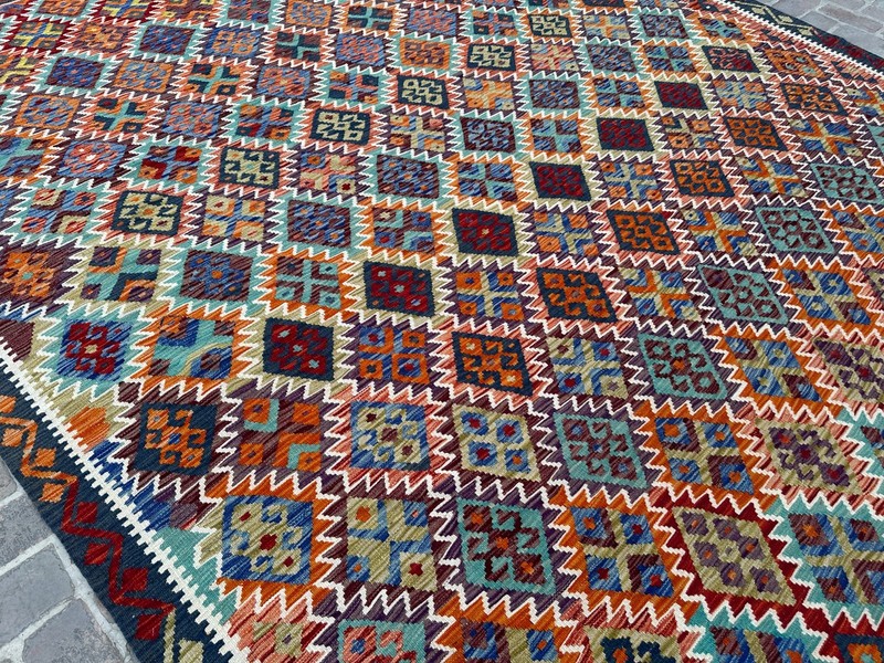 10x13 ft Large Oriental Turkish Multicolor Modern Afghan Traditional Wool Kilim gallery