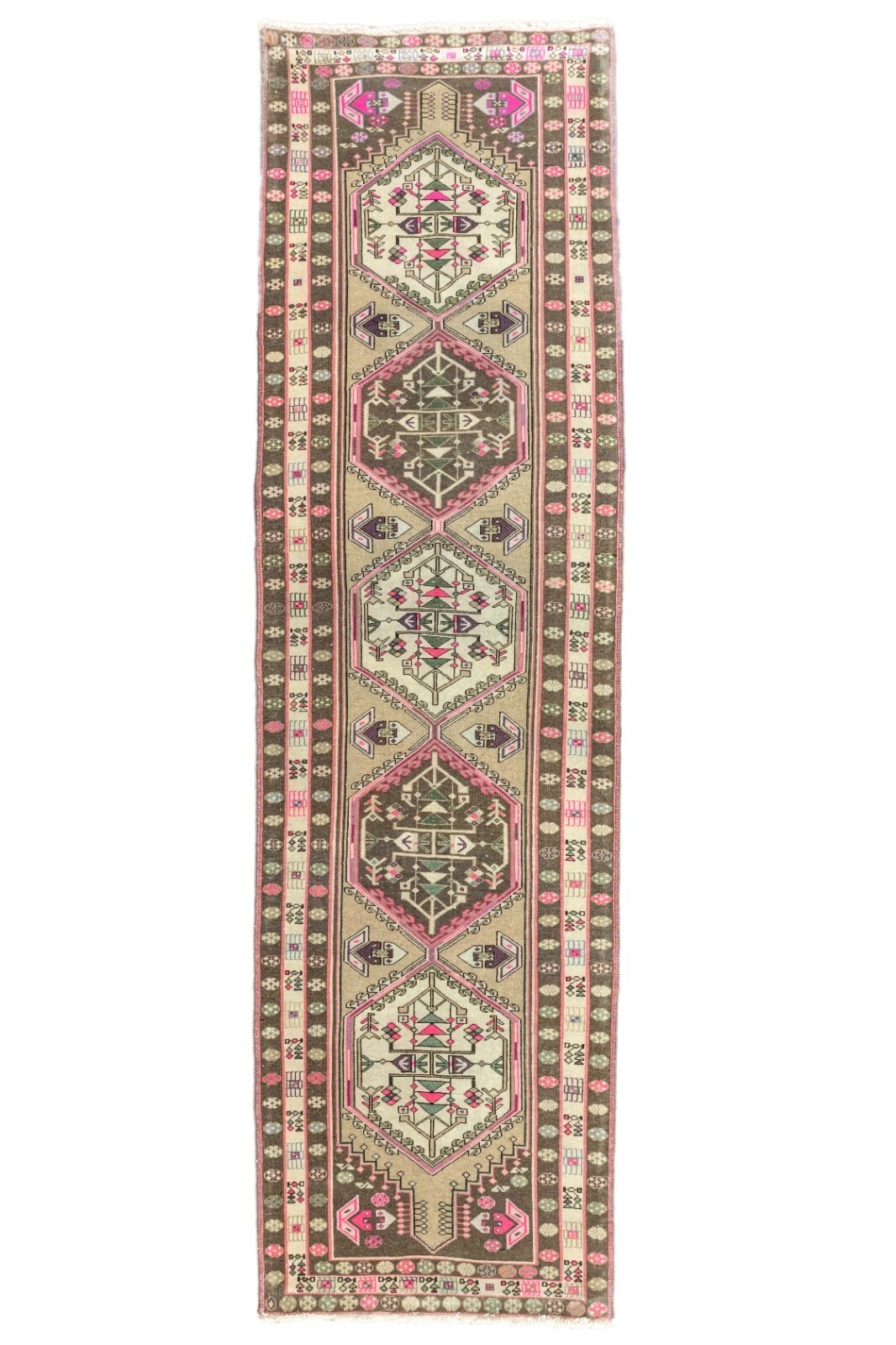 Turkish Oushak Runner Rug 2.7x10 ft – Pastel Pink Green – Modern Entry Rug gallery