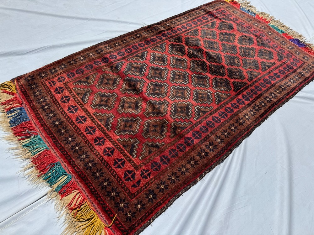 3x6 ft Afghan Hand Knotted Antique Rug Turkish Geometric Oriental Baluchi Carpet