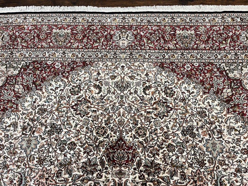 Silk Indian Kashmiri Rug 9x11 ft Large Vintage Indo Handmade Fine Oriental Rug gallery