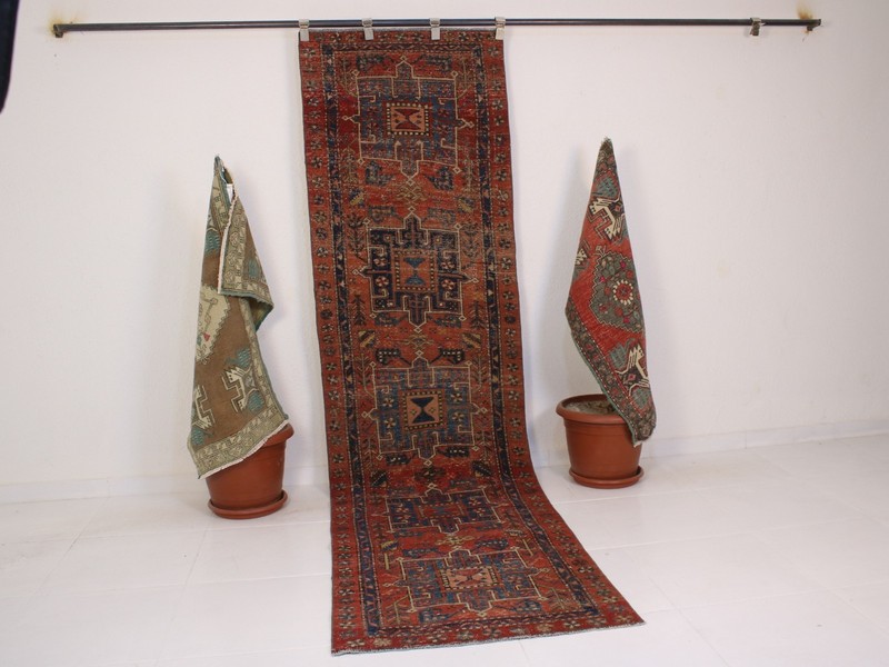 3x10 Red Wool Runner Rug, Hallway Oriental Rug, Neutral Wool Rug, 2.6x9.8 Ft gallery