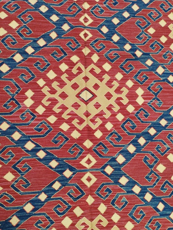 Vintage Handmade Turkish Tribal Geometric Wool Kilim Rug 238x156 cm gallery