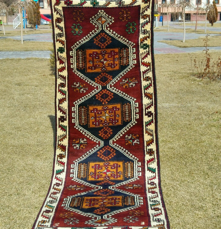 Masterpiece Cr1920-1940s Antique Kurdish Tribal Tent-Woven Runner Rug 3'4"×9'9" gallery