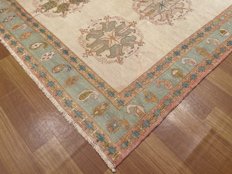 5x6 ft Antique Handwoven Kashmiri Pure Silk Kilim Rug Fine Ivory Floral Carpet gallery