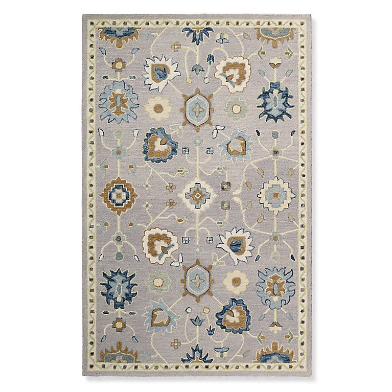 Silver Blue Hand Tufted Wool Area Rug Traditional Design Carpet for Bed Room 6x9 gallery