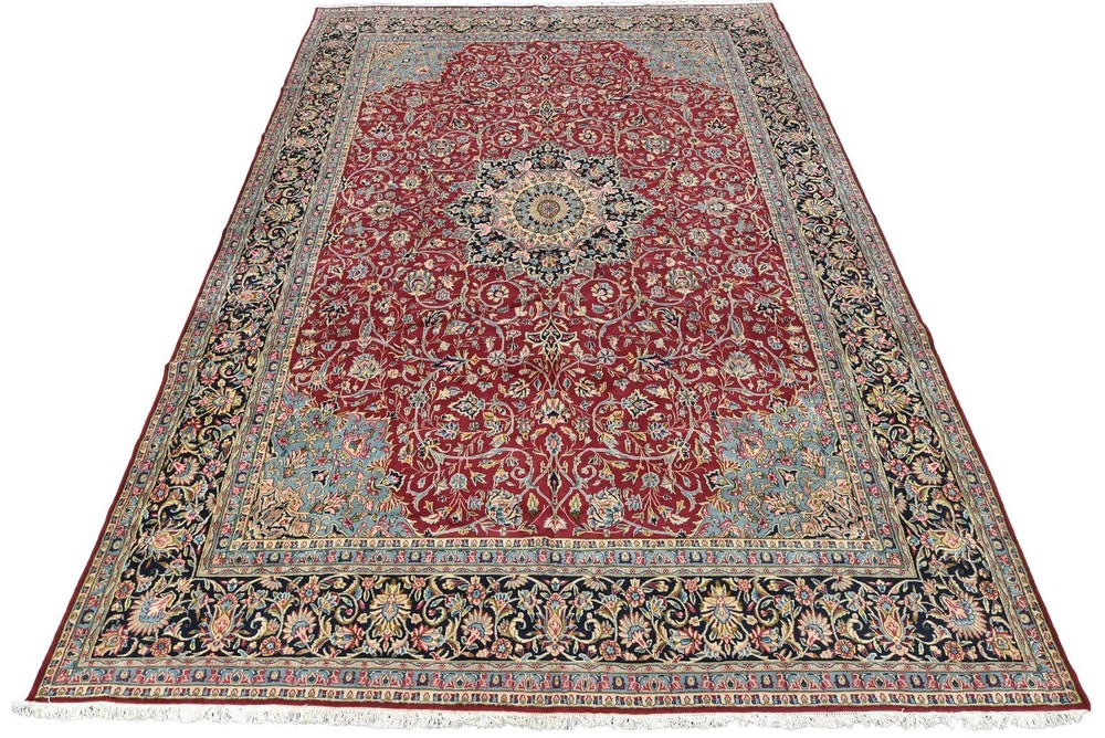 Kermani Rug 11'2'' x 16'3'' Red Wool Vintage Traditional Hand-Knotted Carpet