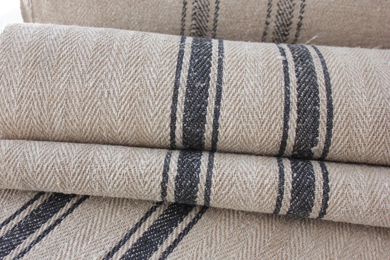 Antique Vintage STAIR RUNNER HEMP fabric / ONE YD length BLUE BLACK HEMP stripe gallery
