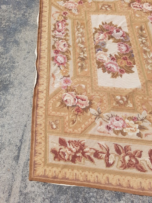 Vintage Handmade French Floral Needlepoint Rug Wool Carpet 140x84 cm gallery