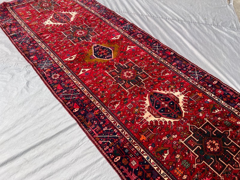 Red Hand Knotted Antique Runner Rug 5x13 Geometric Caucasian Persian Wide Carpet gallery