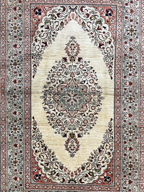 Silk Turkish Rug 2x3 Handmade Kayseri Vintage Semi Open Field Medallion Carpet gallery