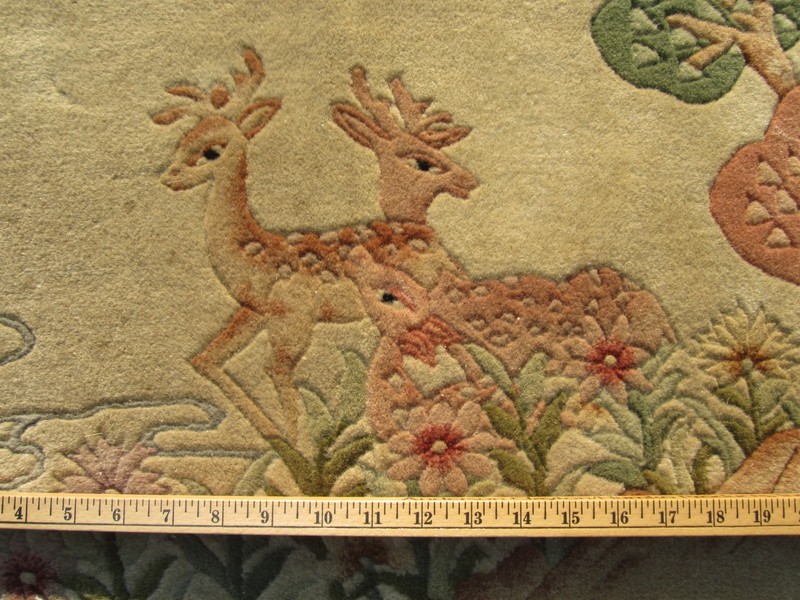 ANTIQUE ART DECO CHINESE HAND-KNOTTED WOOL RUG GRACEFUL DEER PICTORIAL DESIGN gallery