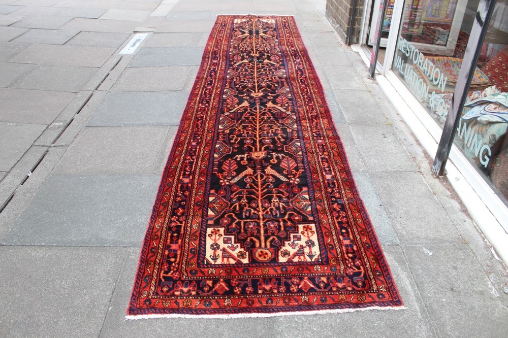 Vintage Hand Made Traditional Oriental Wool Black Narrow Long Runner 485x105cm