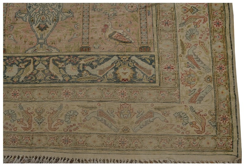 4x6 Rare Antique Fine Silk Handmade Traditional Rug Birds Design Pink c.1870 gallery