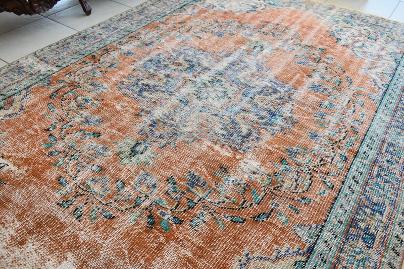 Large Turkish Rug 8.4x5.6 ft Vintage Rug Faded Oushak Rug Living Room Carpet B16 gallery