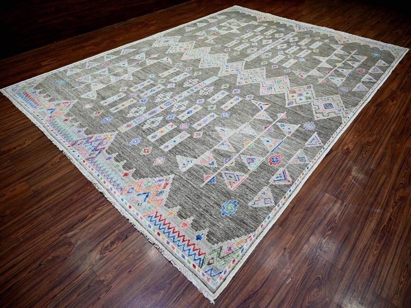 9'9"x13'6" Ash Gray, Intricate Geometric Motifs, Natural Dyes, Finer Oushak Rug gallery