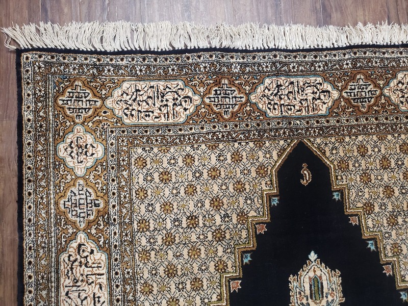 Silk Oriental Rug 3x5 - 4x6 Silk on Silk Top Quality Fine Handmade Black Beige gallery