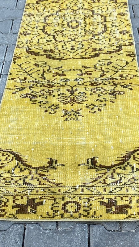 Turkish Rug, 2x9 ft, Vintage Rug, Runner Rug, Yellow Rug, Anatolian Carpet, Wool gallery