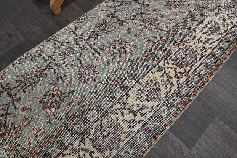 Vintage Turkish Runner Rug 2x8ft Wool Anatolian Handmade Hallway Oushak GRAY gallery