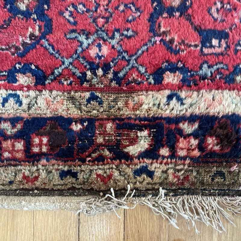 Vintage Rug 3' 6 x 5' Red Hand Knotted Farmhouse Wool Oriental Rug gallery