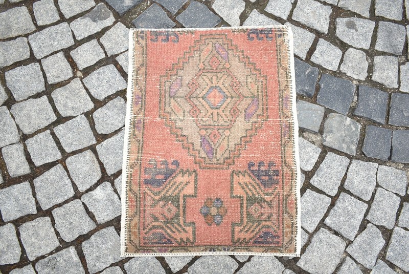 Turkish Rug 20'' x 26'' Vintage Kilim Small Anatolian Oushak Wool Low Pile Rug gallery
