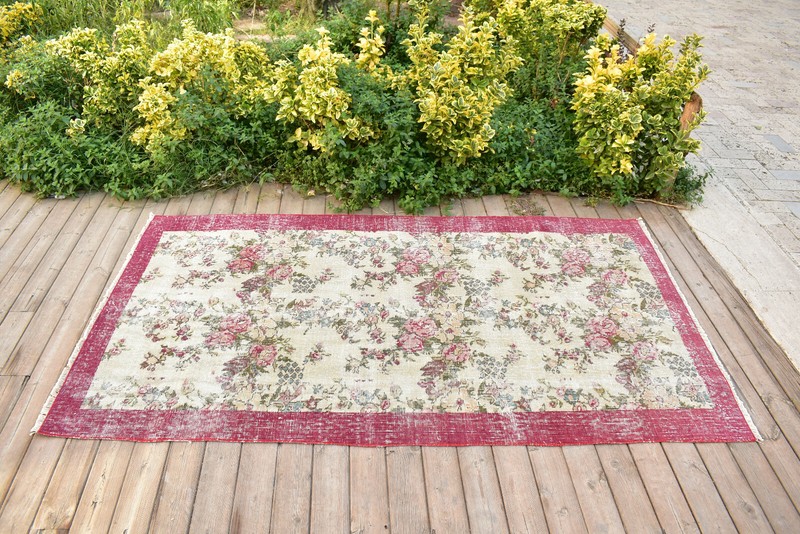 Turkish Rug 43''x77'' Vintage Light Color Floral Oushak Carpet 111x198cm 3x6 gallery