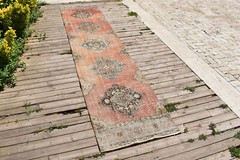 Turkish Rug 30”x139” Oushak Tribal Runner Vintage Orange Stairs Carpet 2×11