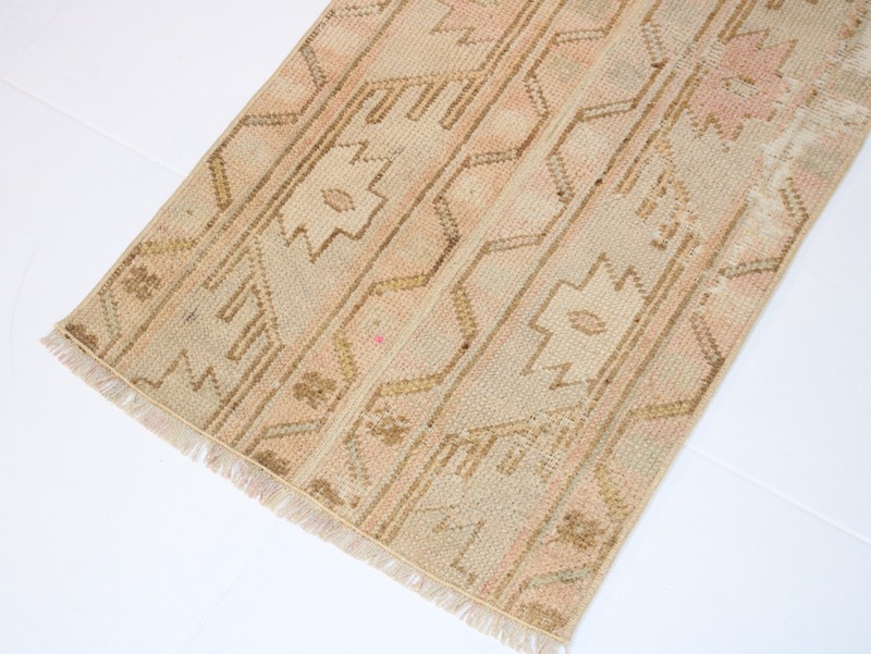 1.5 x 6.3 Feet Handmade Beige Brown Patchwork Turkish Runner Rug – 46 x 194 cm V gallery