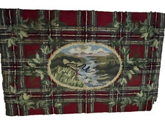 2 x 3 100% Wool Rug Embroidered Plaid Landscape Lake and Mountains Greenery