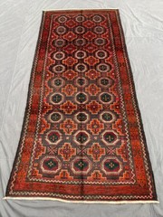 Vintage Caucasian Runner Rug 4’4×9’7 Red Green Handknotted Pillpai Tribal Carpet