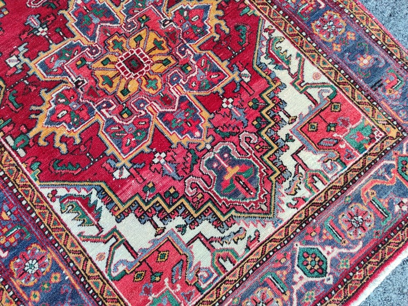 Antique rug 4x5, Vibrant turkish rug 4x5 vintage, Heriz rug 4x6, Kazak rug wool gallery