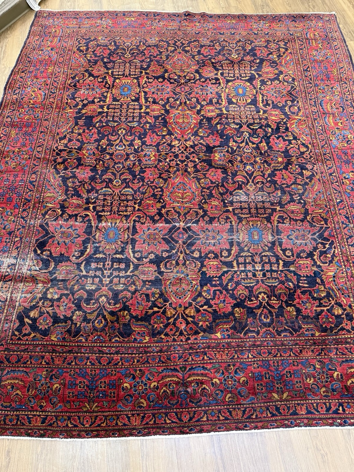ANTIQUE SAROUK MOHAJERAN RUG 9 X 11.2 CIRCA 1900 RARE gallery
