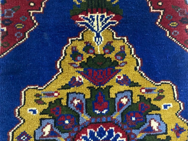 Antique Turkish Rug 1.3x2.2 ft Vintage Small Mat Navy Blue Gold Wool Boho Rug gallery