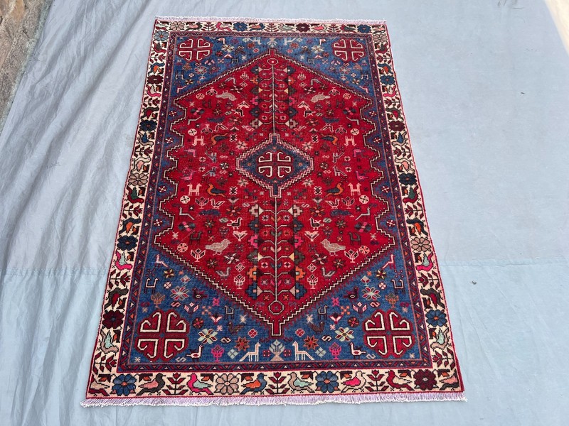 Vintage Turkish Tribal Rug 3'4x5'1 Red Hand-Knotted Caucasian Geometric Area Rug gallery