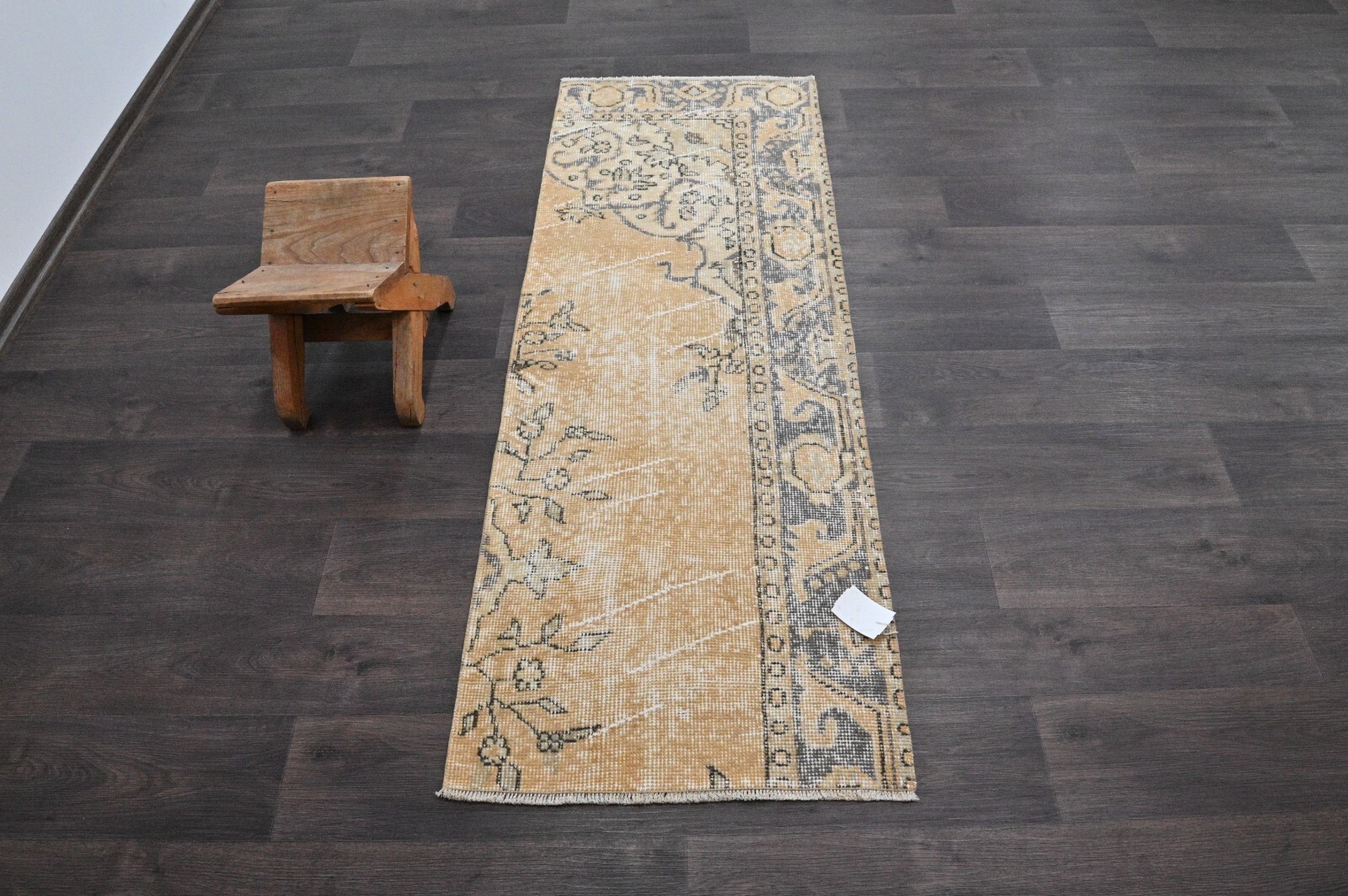 Vintage Turkish Runner Rug 2x5ft Wool Anatolian Handmade Hallway Oushak BEIGE gallery