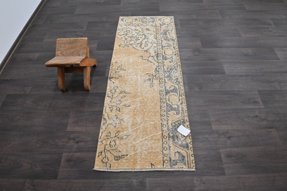 Vintage Turkish Runner Rug 2x5ft Wool Anatolian Handmade Hallway Oushak BEIGE