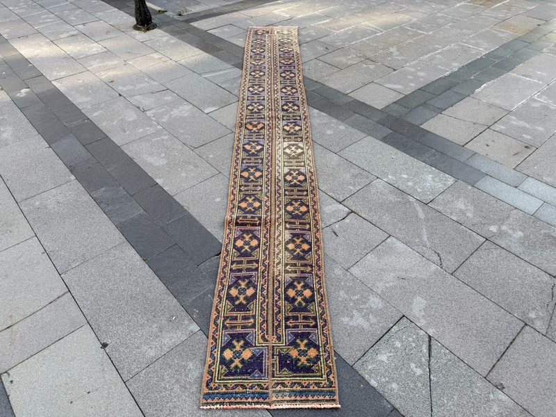 Vintage Turkish Oushak Runner Rug 1.5x11.7 ft Narrow Hallway Rug gallery