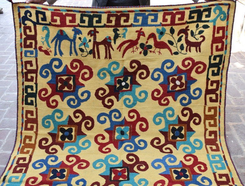 5x6 ft Square Vintage Afghan Suzani Kilim Area Rug Handmade Geometric Yellow Rug gallery