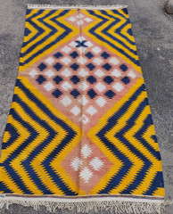Vintage Handmade Turkish Geometric Wool Kilim Rug 201×112 cm
