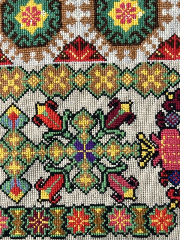 Vintage French Needle Point Handmade Floral Red Wool Rug Carpet 111x55cm gallery