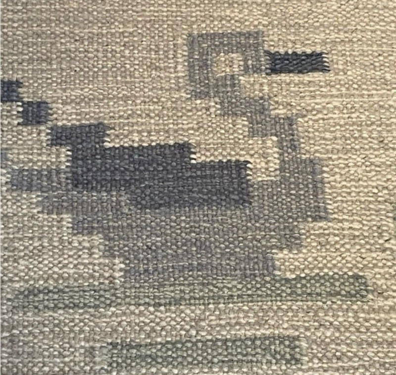 Swedish Wool Flatweave Rug Duck Motif Blue Gray Folk Art 80x54 vintage rug gallery