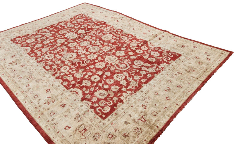 ANTIQUITY HAND-KNOTTED TURKISH OUSHAK PISHAWAR-ZIGLAR WOOL MUTED RUG 9'2 X11'7" gallery