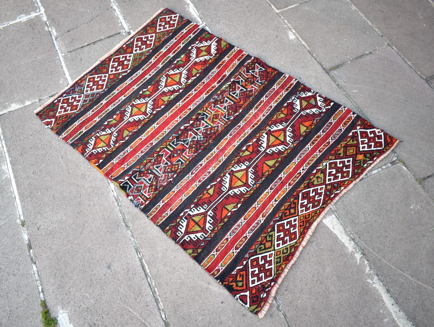 Vintage Turkish Rug 26'' x 43'' Rare Embroidered Woven Malatya Soumak Wool Rug gallery