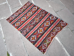 Vintage Turkish Rug 26” x 43” Rare Embroidered Woven Malatya Soumak Wool Rug