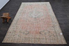 Oushak Turkish Vintage Rug 6×10 Kilim Rug Anatolian Handmade Boho Decor PEACH
