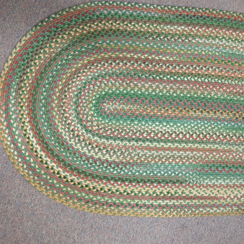 Vintage Oval Braided Rug 3x5 Wool *Red Pink Greens* Cottagecore! gallery